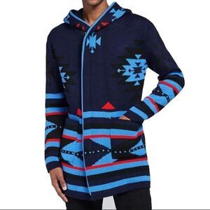 One In A Million Hooded Cardigan Sweater Mens Multicolor Pocket Large Coat